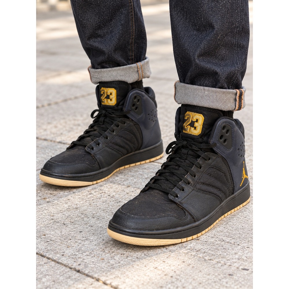 Jordan Academy Mens 9.5 Streetwear Black Gold High Top Sneakers 820135-033